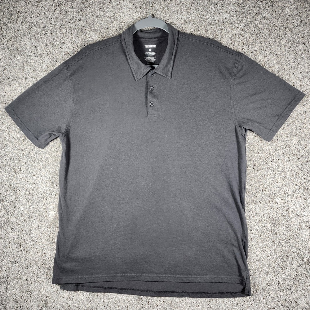 True Classic Polo Shirt Mens XL Gray Short Sleeve Jersey Knit Excellent